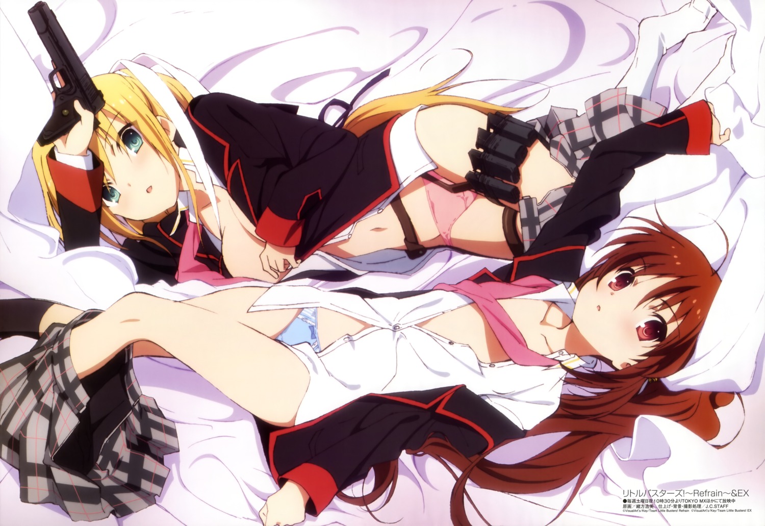 little_busters! natsume_rin ogata_hiromi open_shirt pantsu seifuku tokido_saya undressing