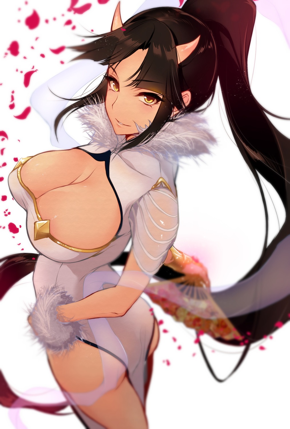 cleavage dress horns pochi_(pochi-goya) see_through