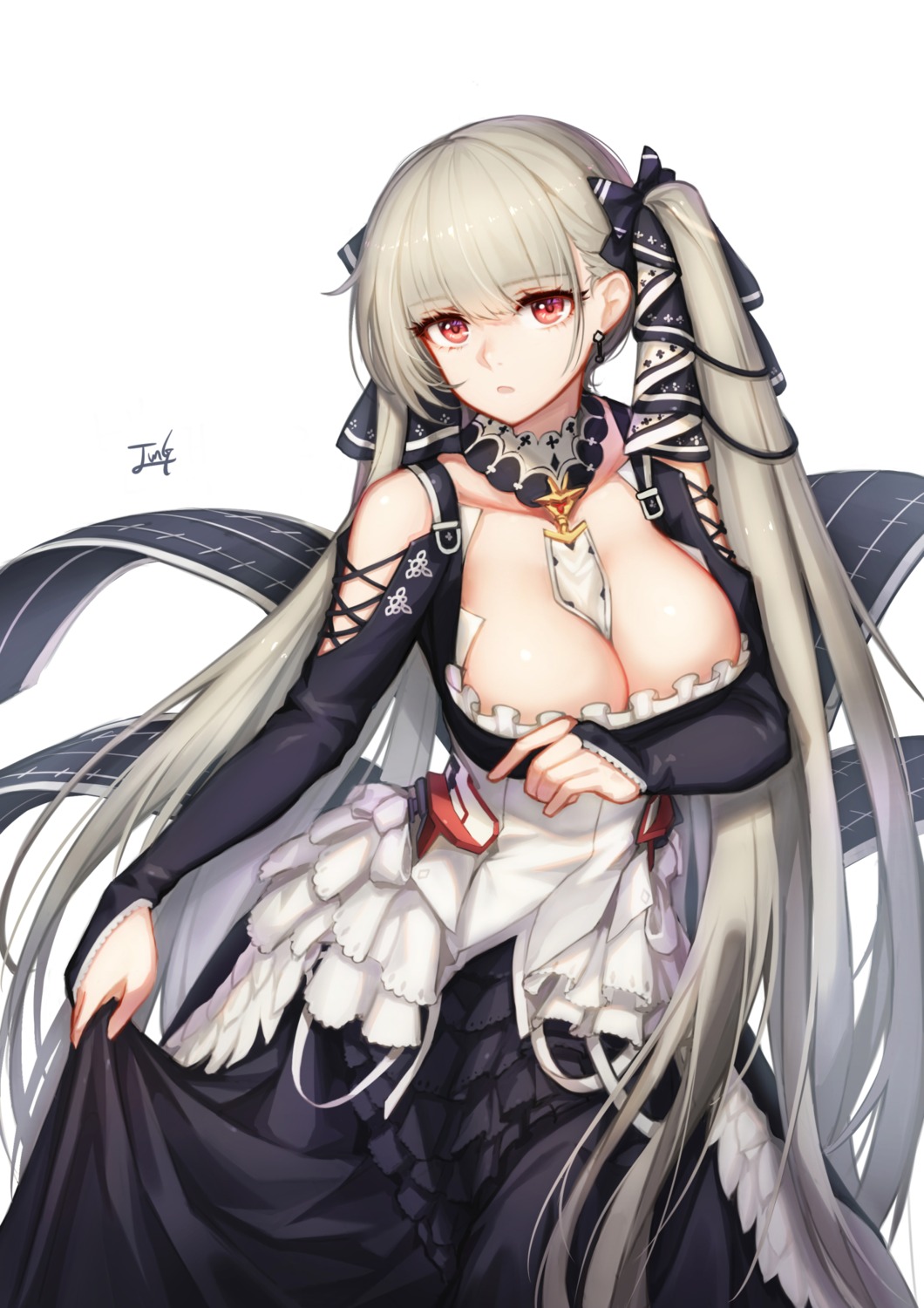 azur_lane baek_hyang breast_hold cleavage formidable_(azur_lane) gothic_lolita lolita_fashion no_bra