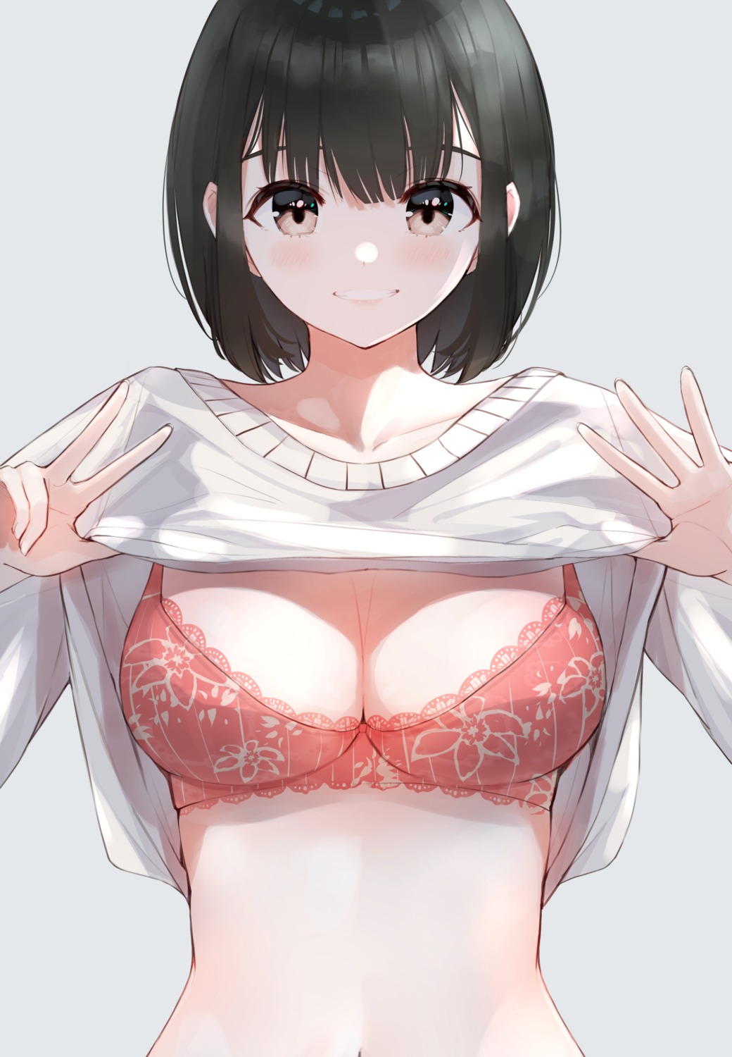 bra cleavage komatsu_(komatsuu123) shirt_lift sweater undressing