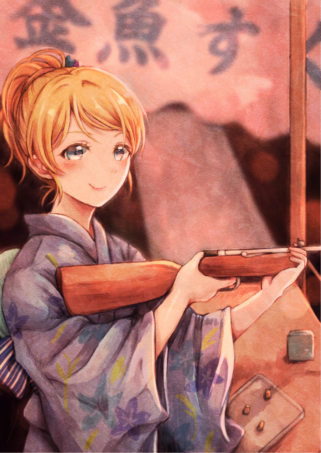 ayase_eli gun lilylion26 love_live! yukata