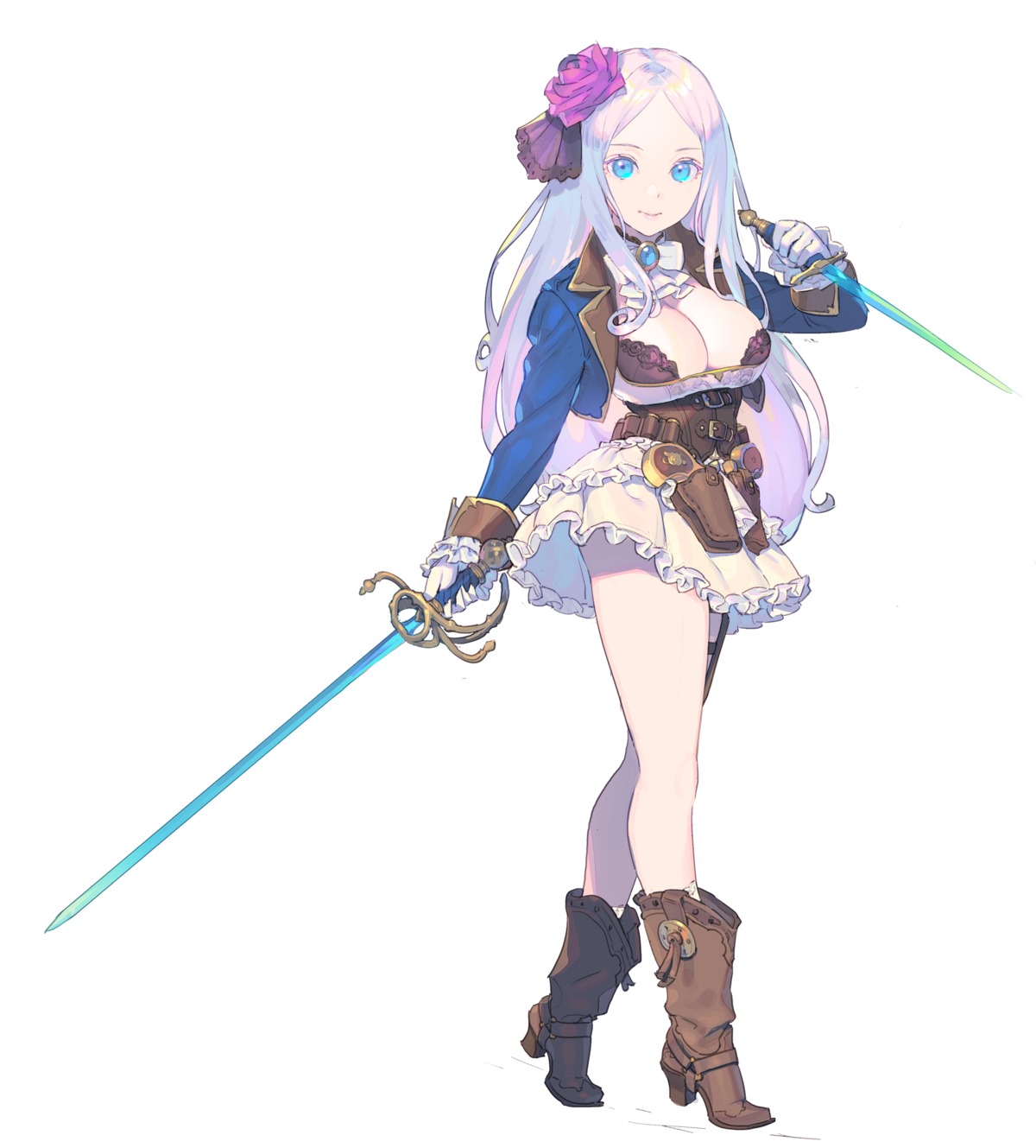 enkyo_yuuichirou gun heels no_bra skirt_lift sword