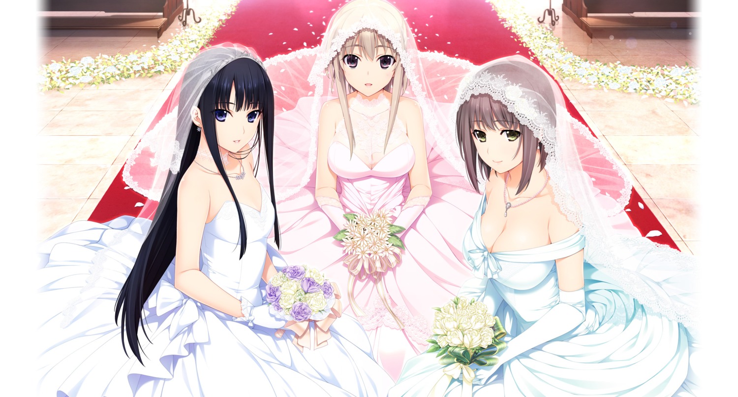 cleavage dress hibiki_works iizuki_tasuku isurugi_yuki kurihara_aiko naruse_nono niiduma_lovely_x_cation see_through wedding_dress