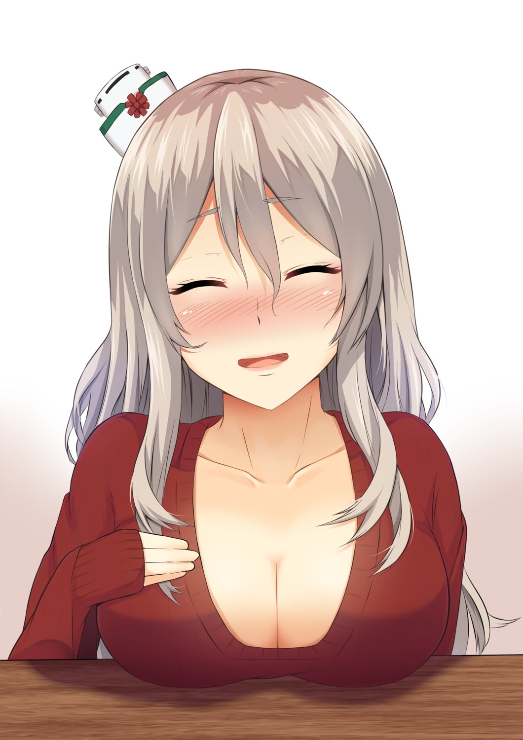 breast_hold cleavage kantai_collection ohiya pola_(kancolle) sweater