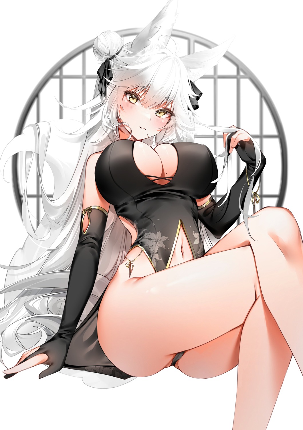 animal_ears asian_clothes cameltoe no_bra tail yukineko1018