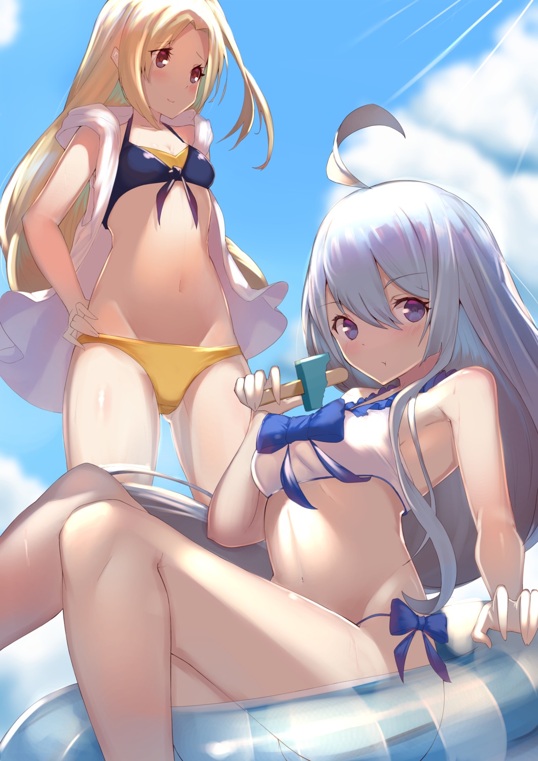 azur_lane bikini cleavage cleveland_(azur_lane) karakushi open_shirt swimsuits