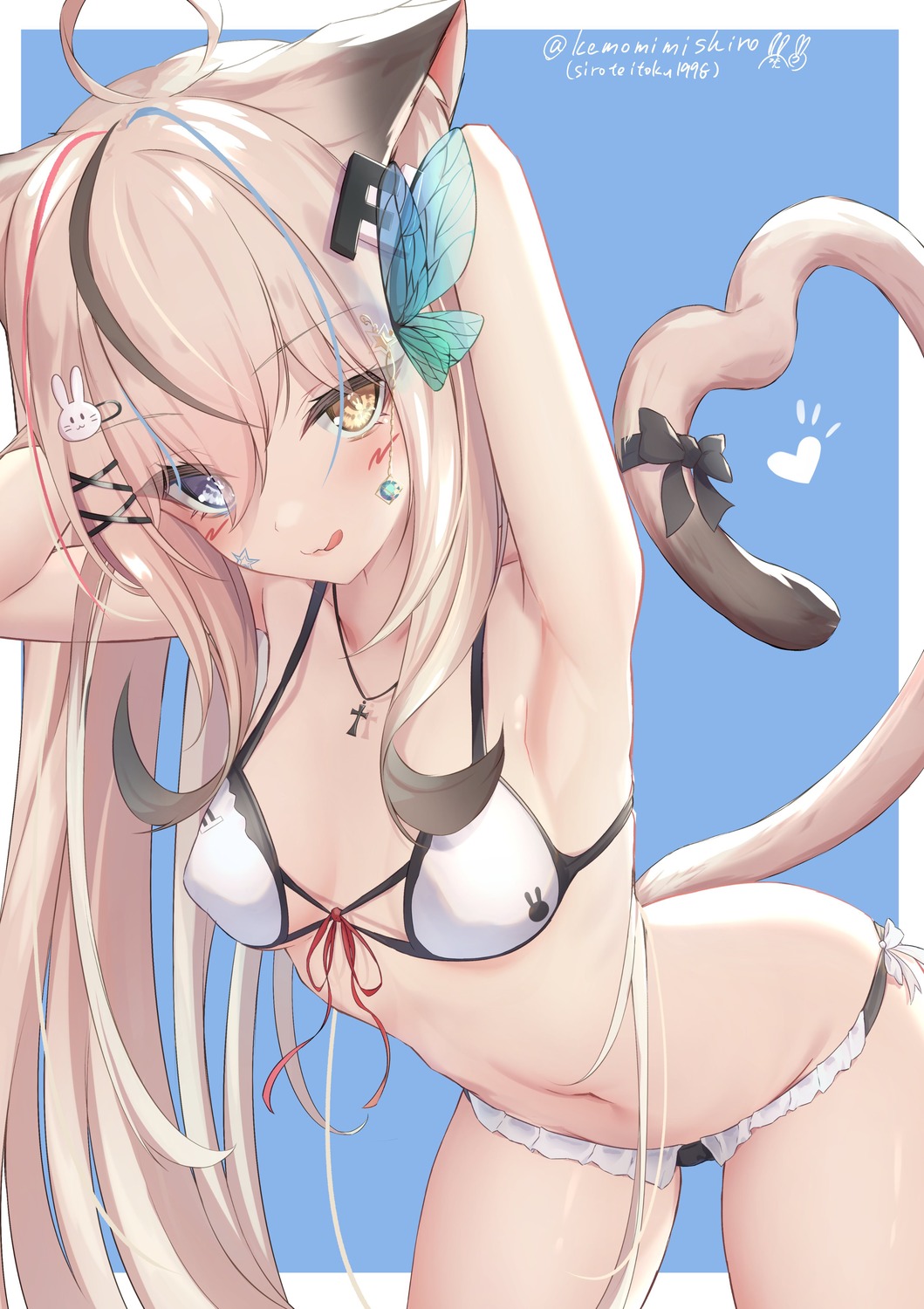 animal_ears bikini erect_nipples heterochromia nekomimi shirousagi_(sirousagi1998) swimsuits tail tattoo