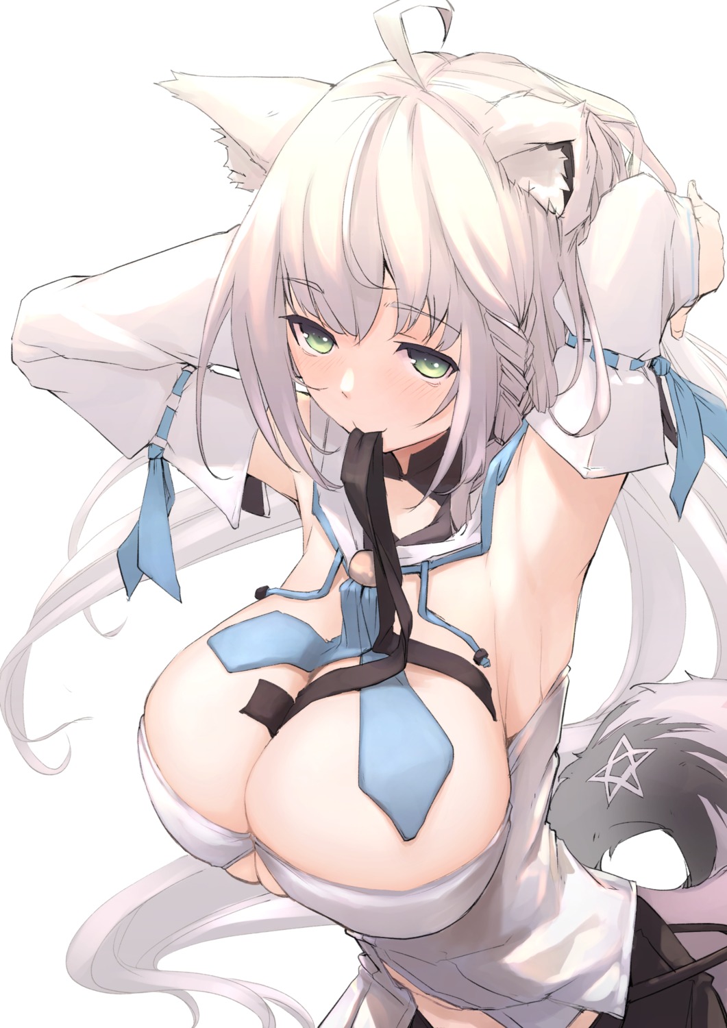 animal_ears hololive hololive_gamers kitsune mitsuru_(pixiv_34028718) no_bra shirakami_fubuki tail