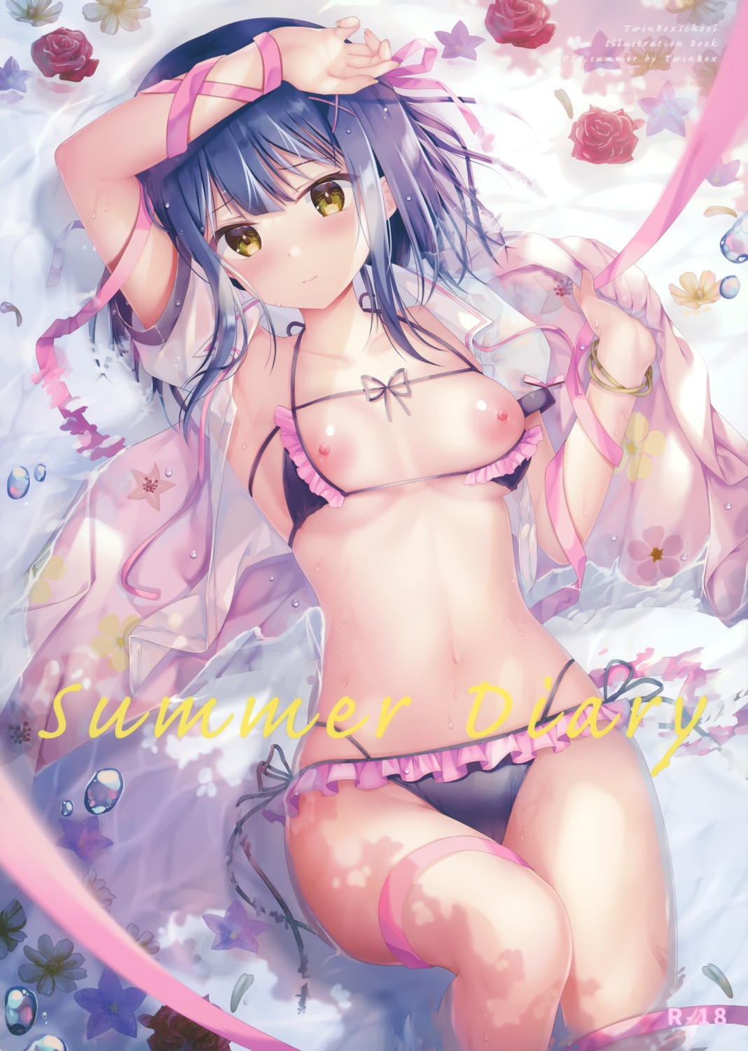 bra nanami_yuuno nipples open_shirt pantsu seifuku string_panties twinbox twinbox_school wet_clothes