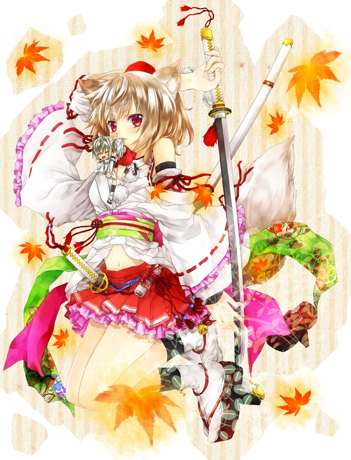 animal_ears inubashiri_momiji kujaku_renka lolita_fashion sword tail touhou wa_lolita