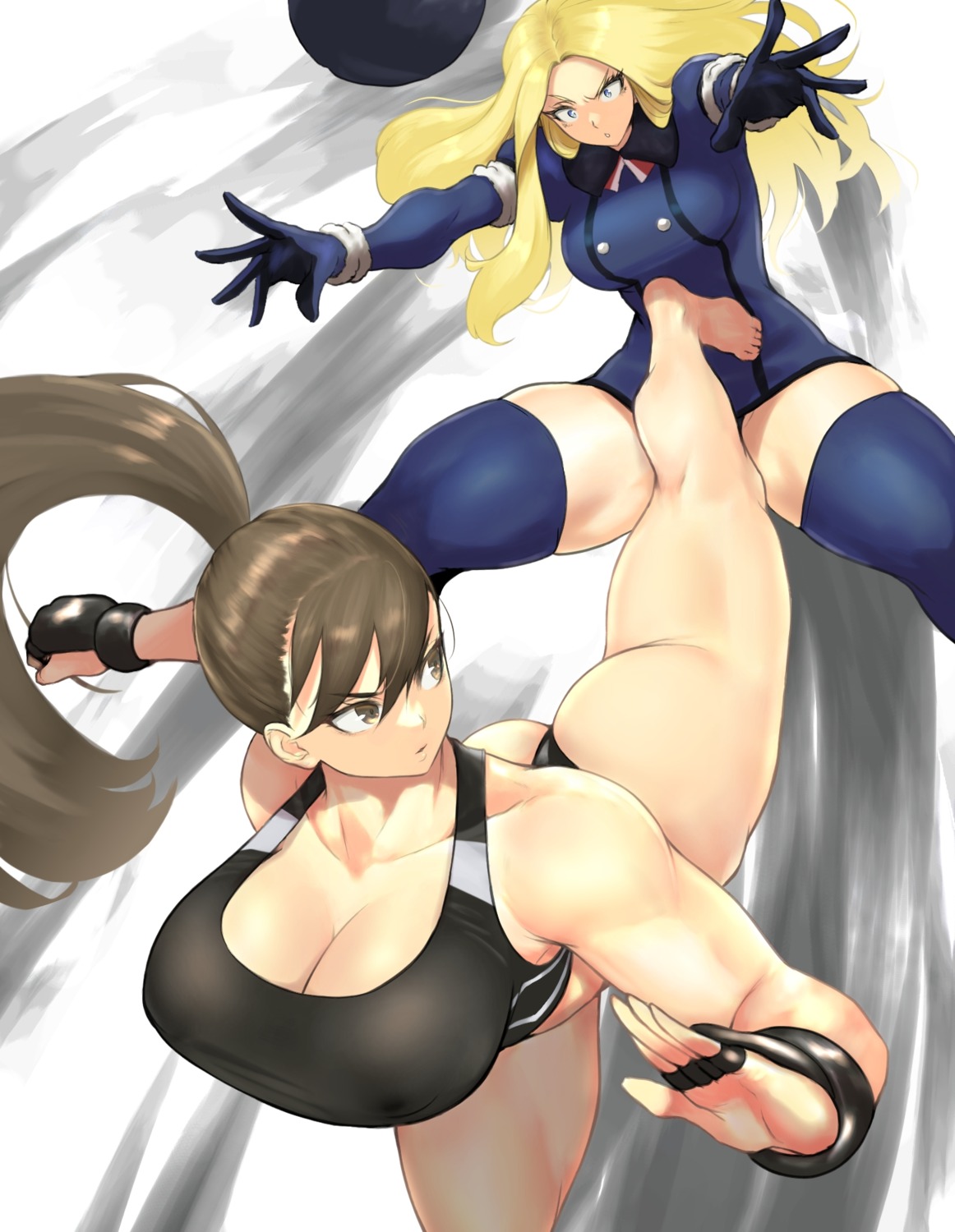 anagumasan chun_li cleavage kolin_(street_fighter) street_fighter swimsuits thighhighs uniform