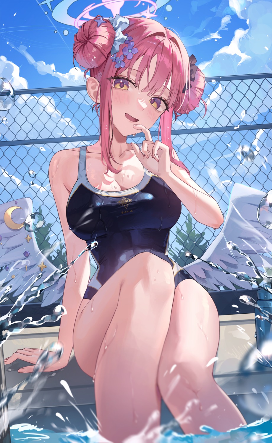 angel blue_archive misono_mika swimsuits wet wings wolla