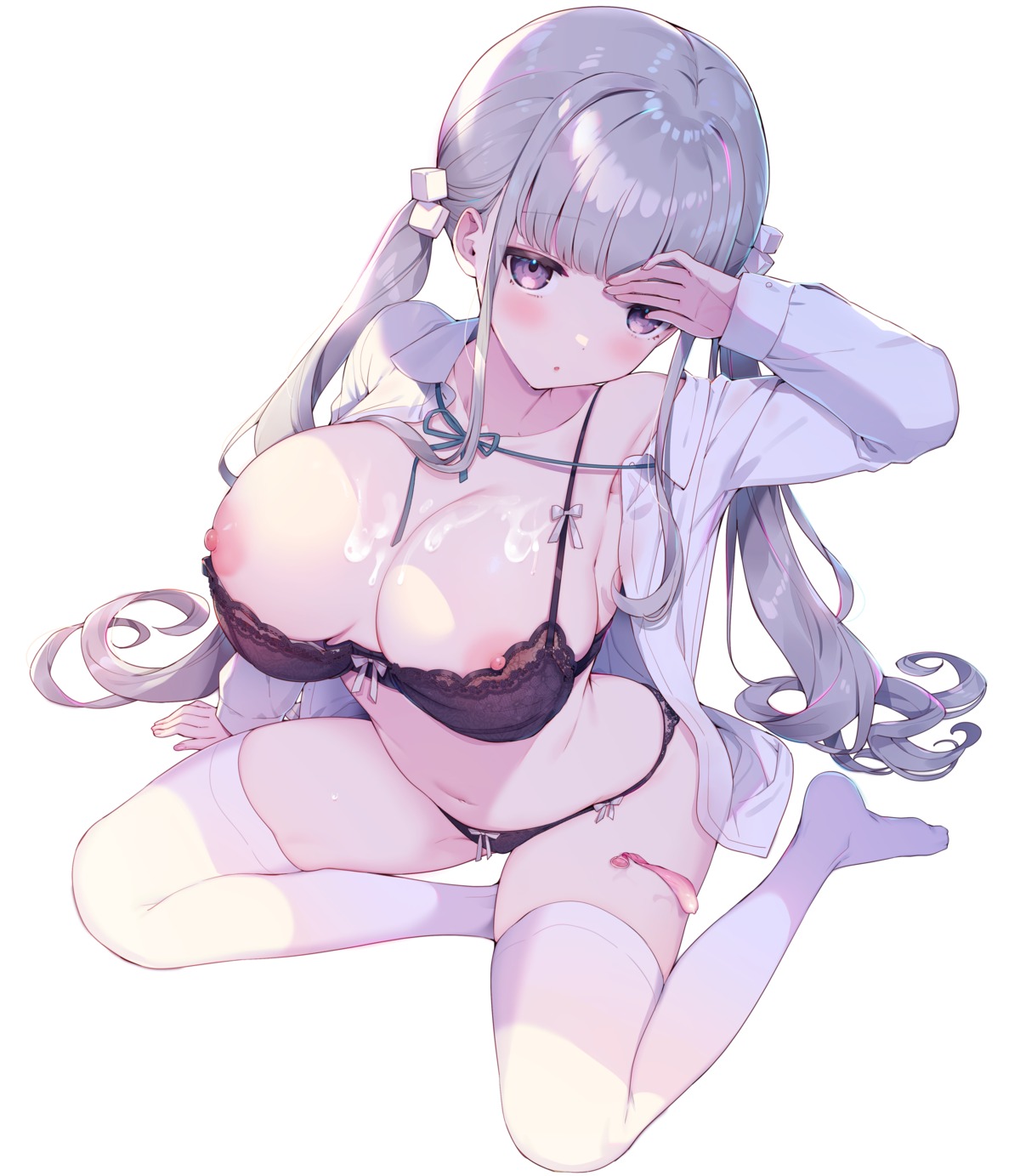 aoharu_x_fetishism bra breasts cum kat_(bu-kunn) nipples open_shirt pantsu seifuku shirase_sayuki thighhighs