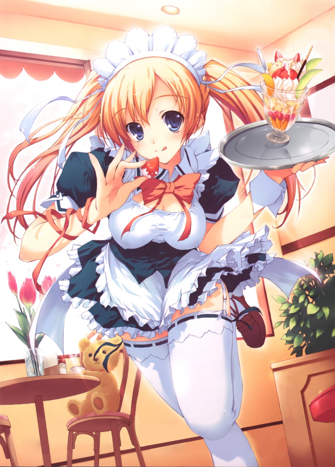 erect_nipples maid mugenkidou stockings thighhighs tomose_shunsaku waitress