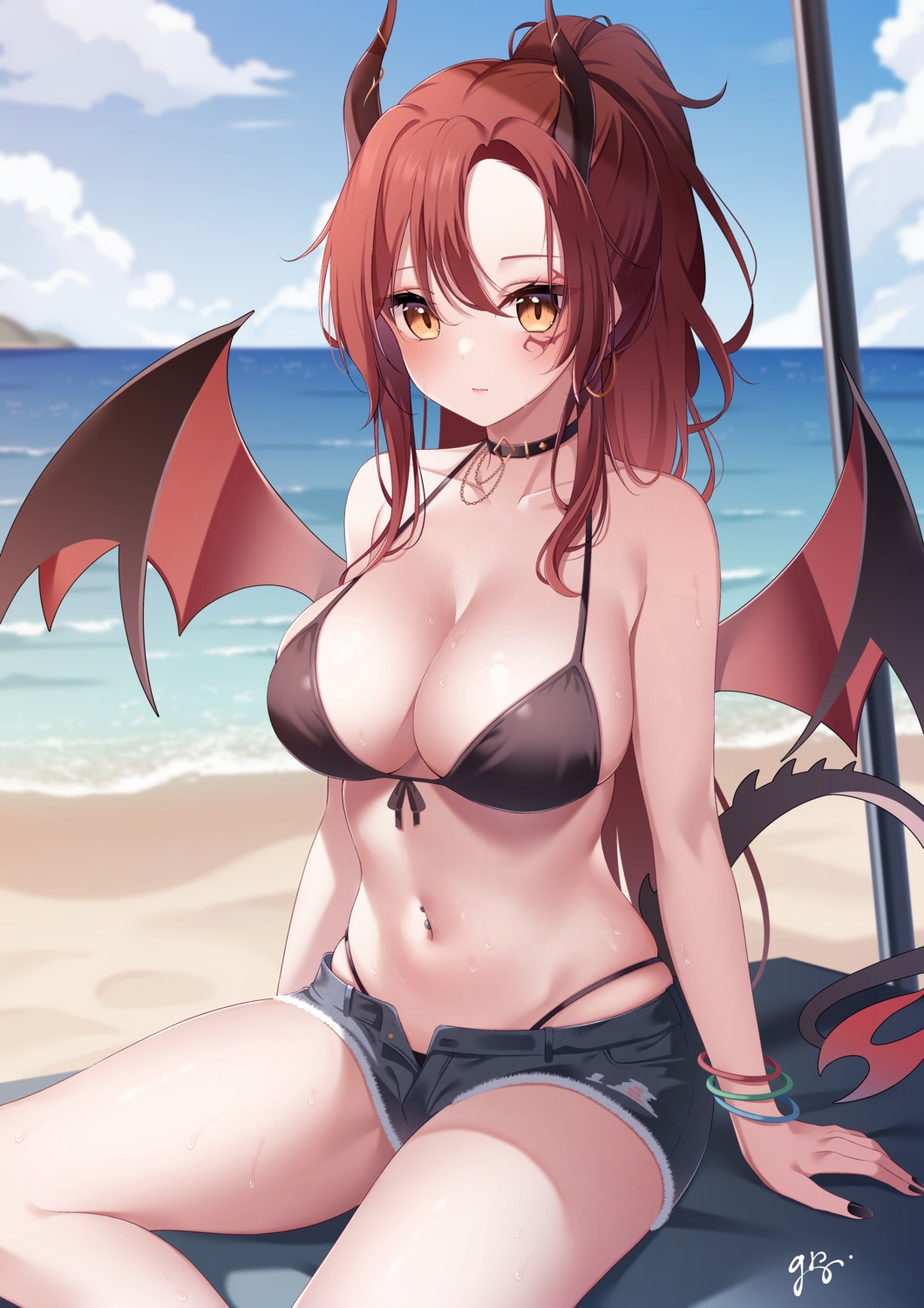 bikini devil guri_(gri1211) horns swimsuits tail tattoo torn_clothes wings