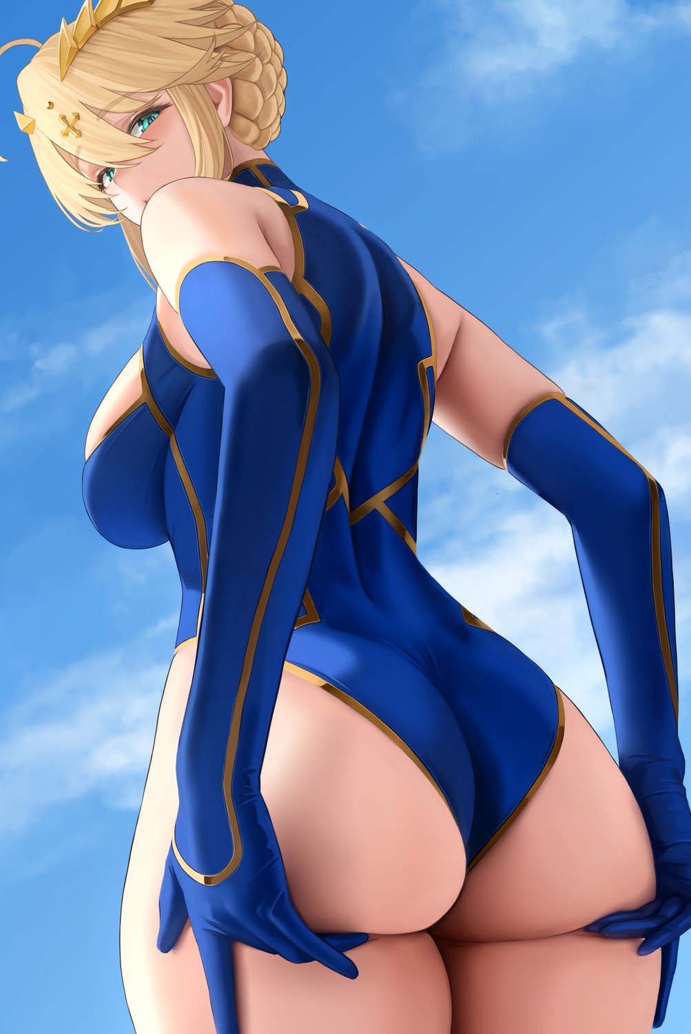 artoria_pendragon_(lancer) ass ass_grab fate/grand_order leotard yamaneko_(tkdrumsco)