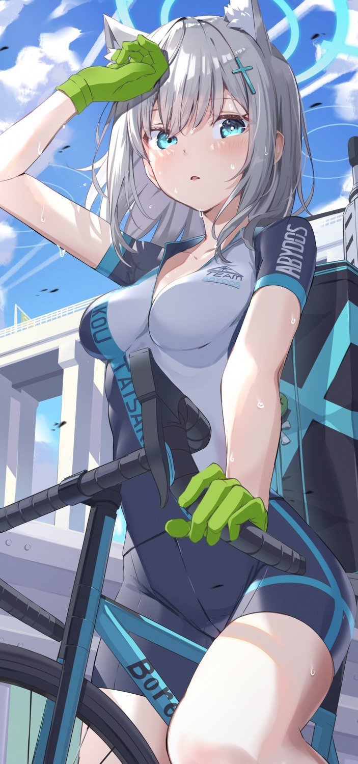 animal_ears appo_(36786257) bike_shorts blue_archive halo nekomimi sunaookami_shiroko wet