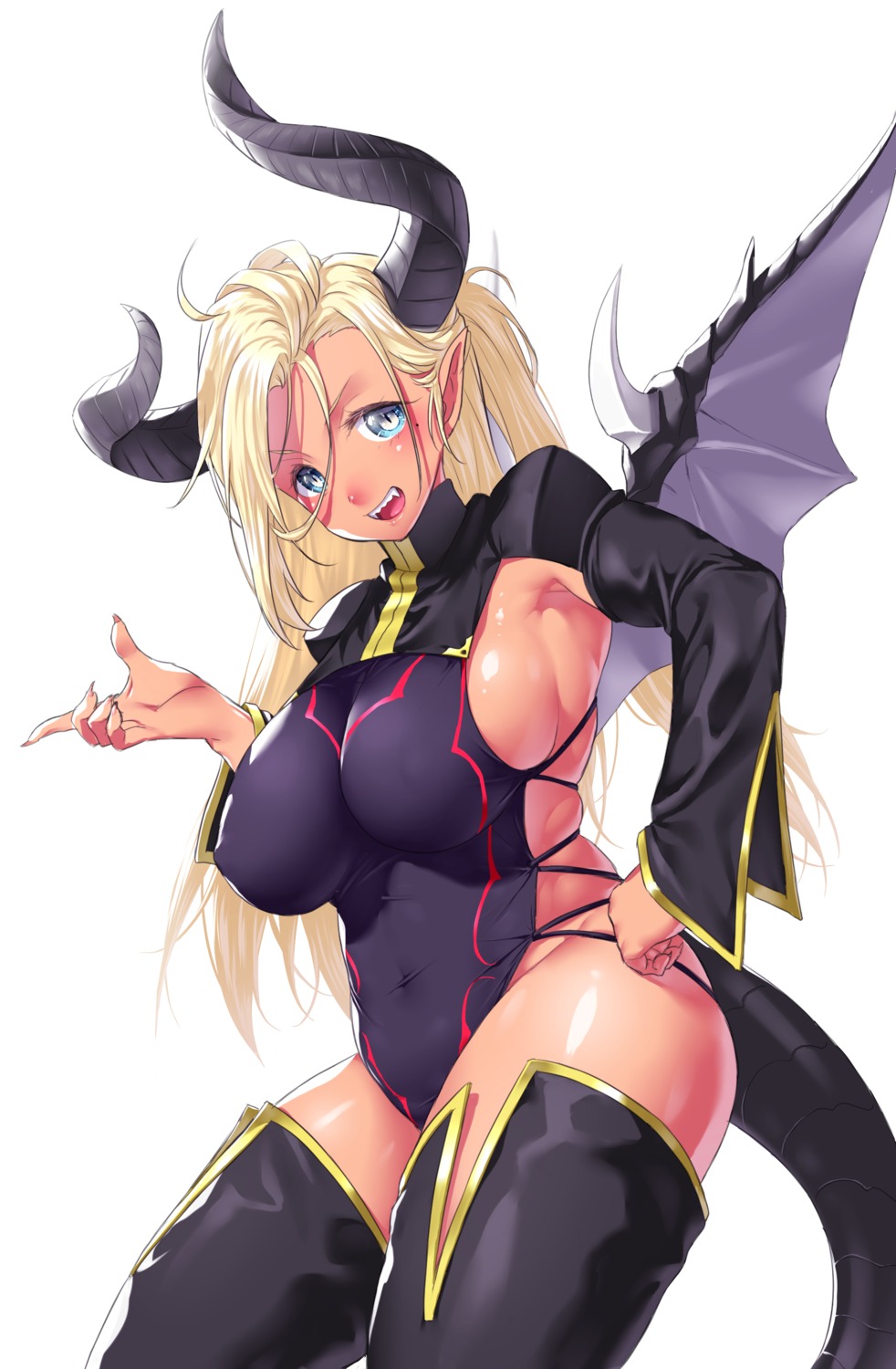 erect_nipples horns leotard no_bra onsoku_inu pointy_ears tail thighhighs wings