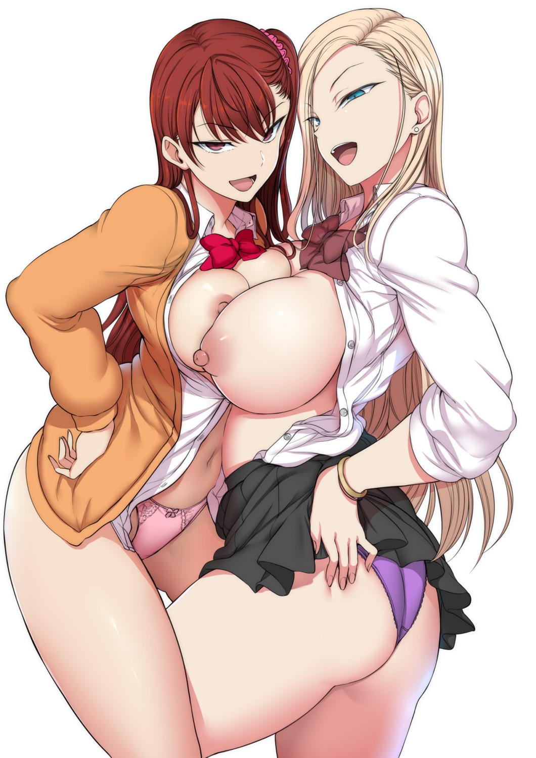 aiue_oka ass breasts ijirare_~fukushuu_saimin~ kurashiki_reina nipples no_bra nogami_izumi open_shirt pantsu saimin_seishidou seifuku skirt_lift sweater symmetrical_docking