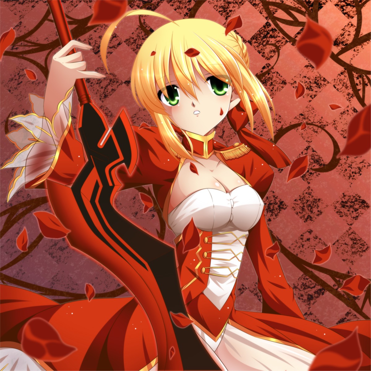 cleavage dress fate/extra fate/stay_night isa_(ni-iro) saber_extra sword