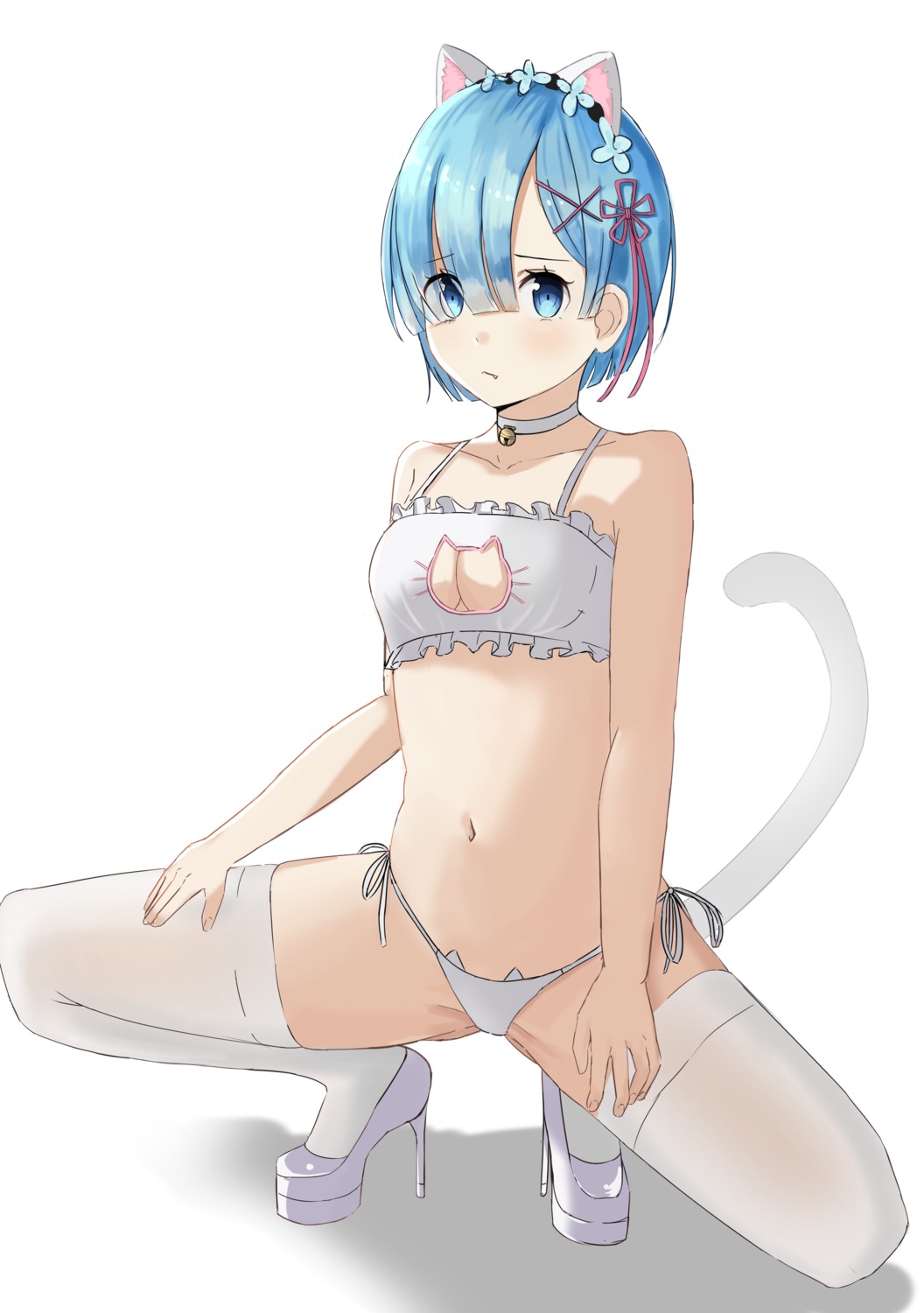 animal_ears bra heels nekomimi pantsu re_zero_kara_hajimeru_isekai_seikatsu rem_(re_zero) sakuramx string_panties tail thighhighs