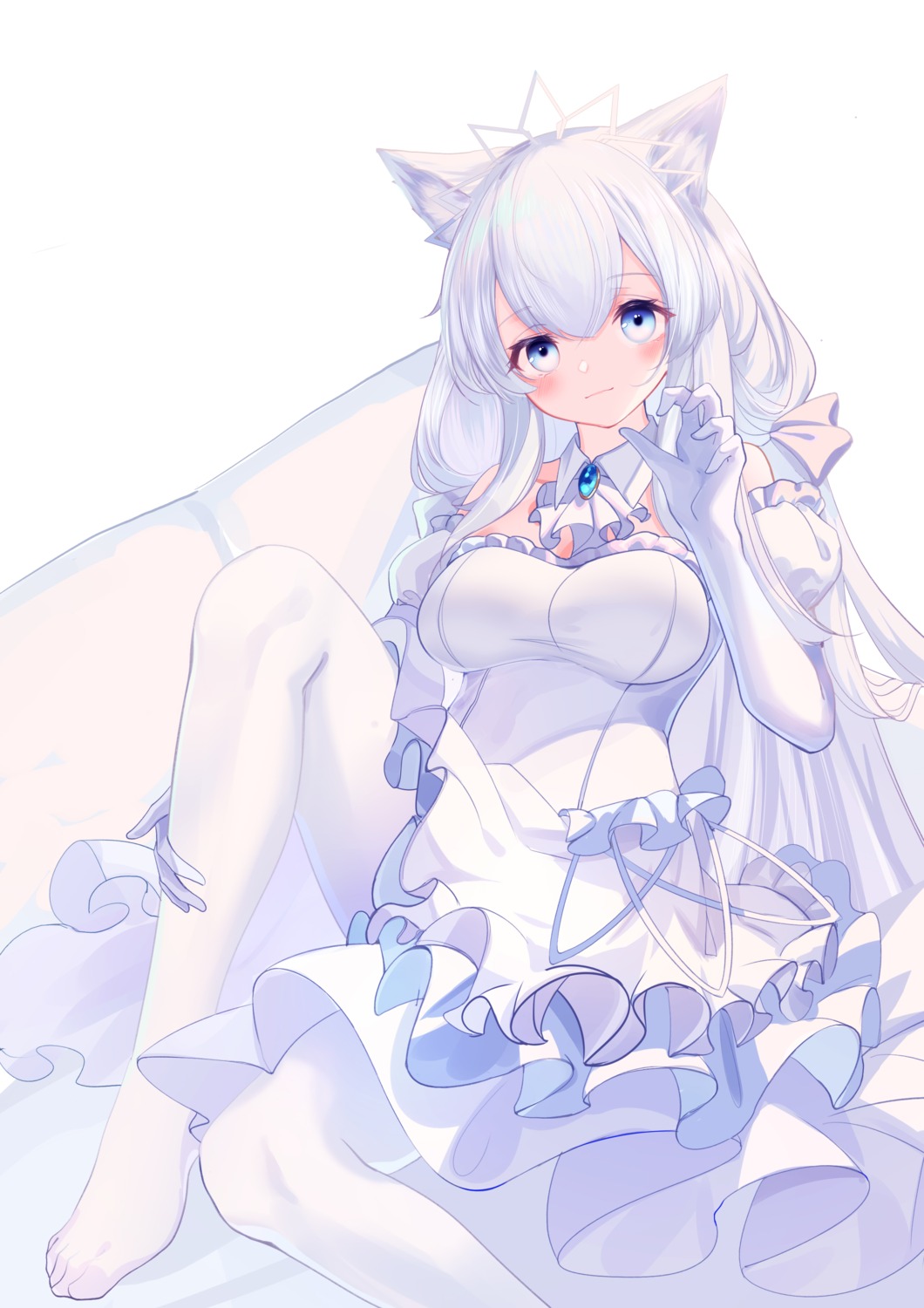 animal_ears cleavage dress etoile feet nekomimi no_bra pantyhose skirt_lift