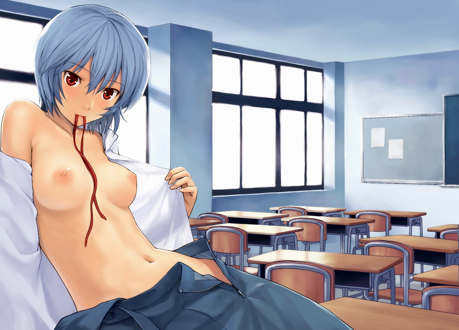 ayanami_rei breasts homunculus neon_genesis_evangelion nipples no_bra open_shirt