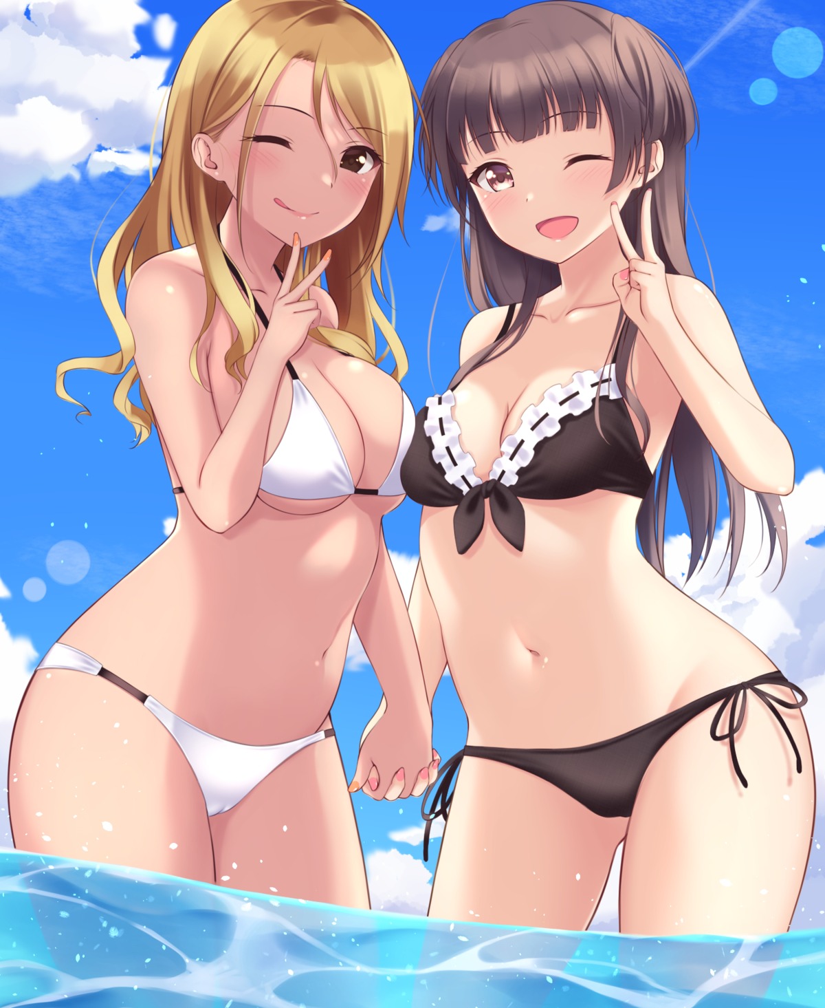 bikini cameltoe izumi_mei mayuzumi_fuyuko mobukichi swimsuits the_idolm@ster the_idolm@ster_shiny_colors wet