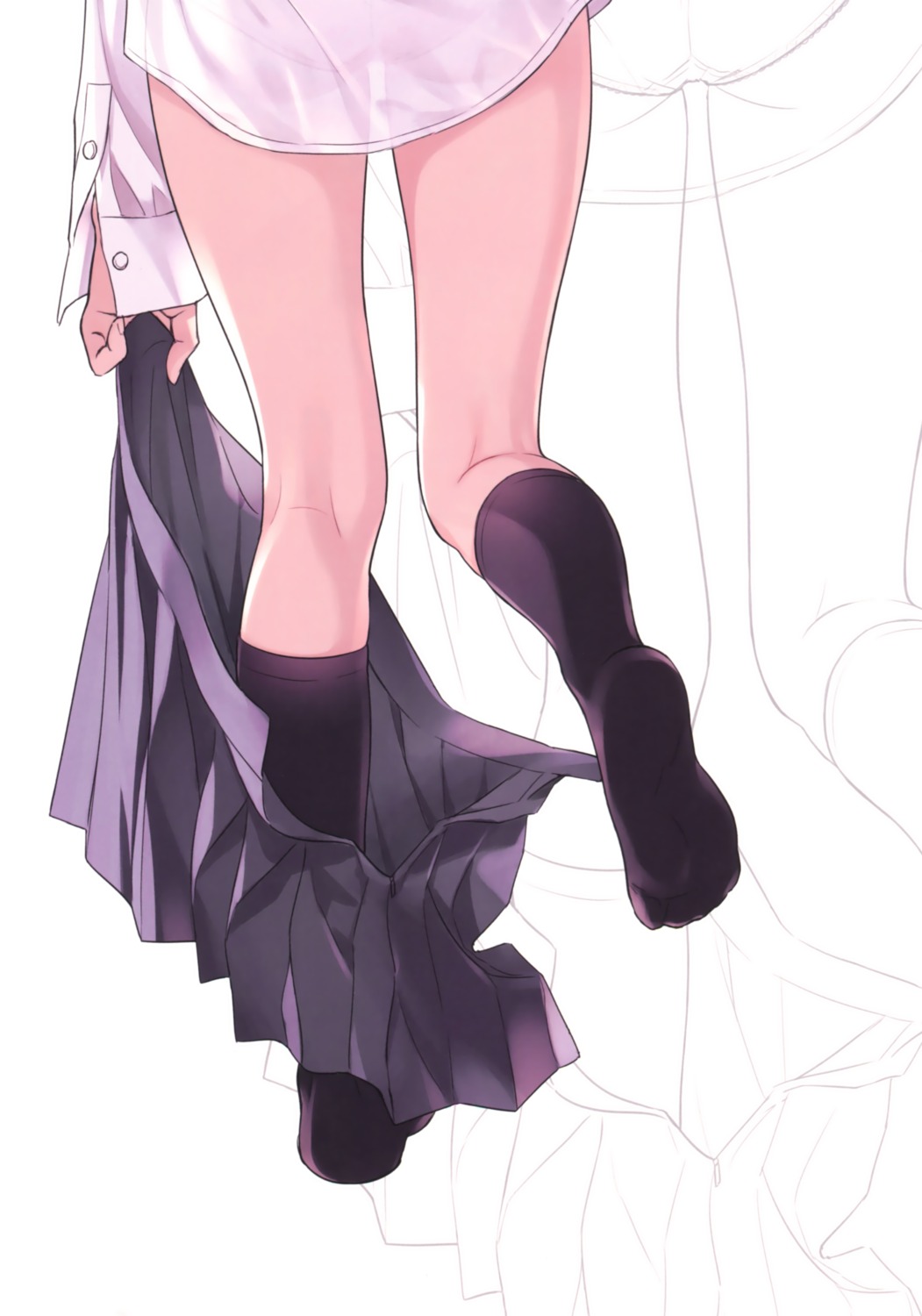 canvas feet line_art morikura_en pantsu see_through seifuku undressing