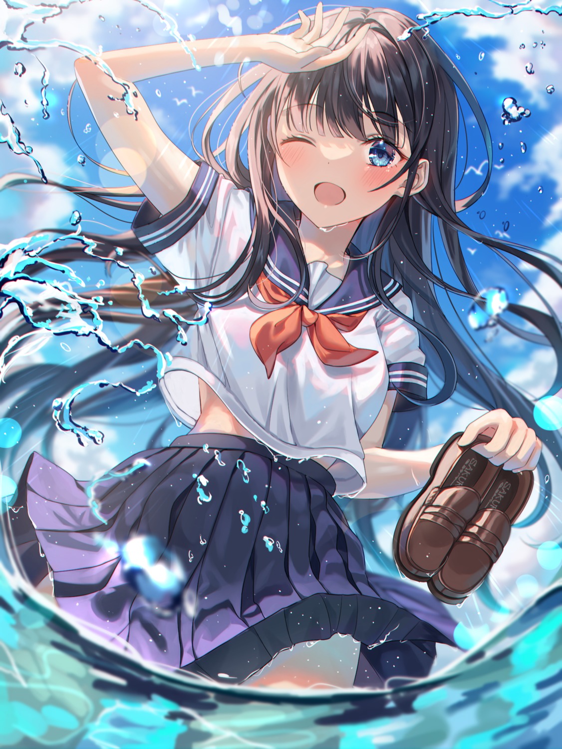 sakura_(39ra) seifuku skirt_lift wet