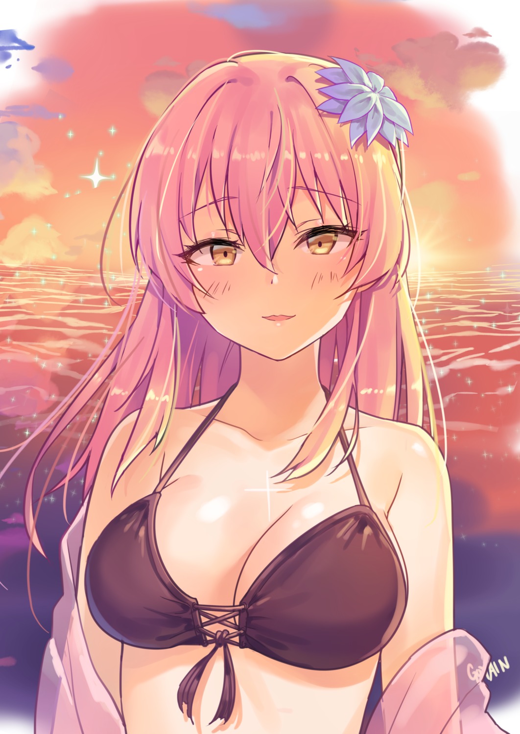 bikini_top cleavage goyain jougasaki_mika open_shirt see_through swimsuits the_idolm@ster the_idolm@ster_cinderella_girls