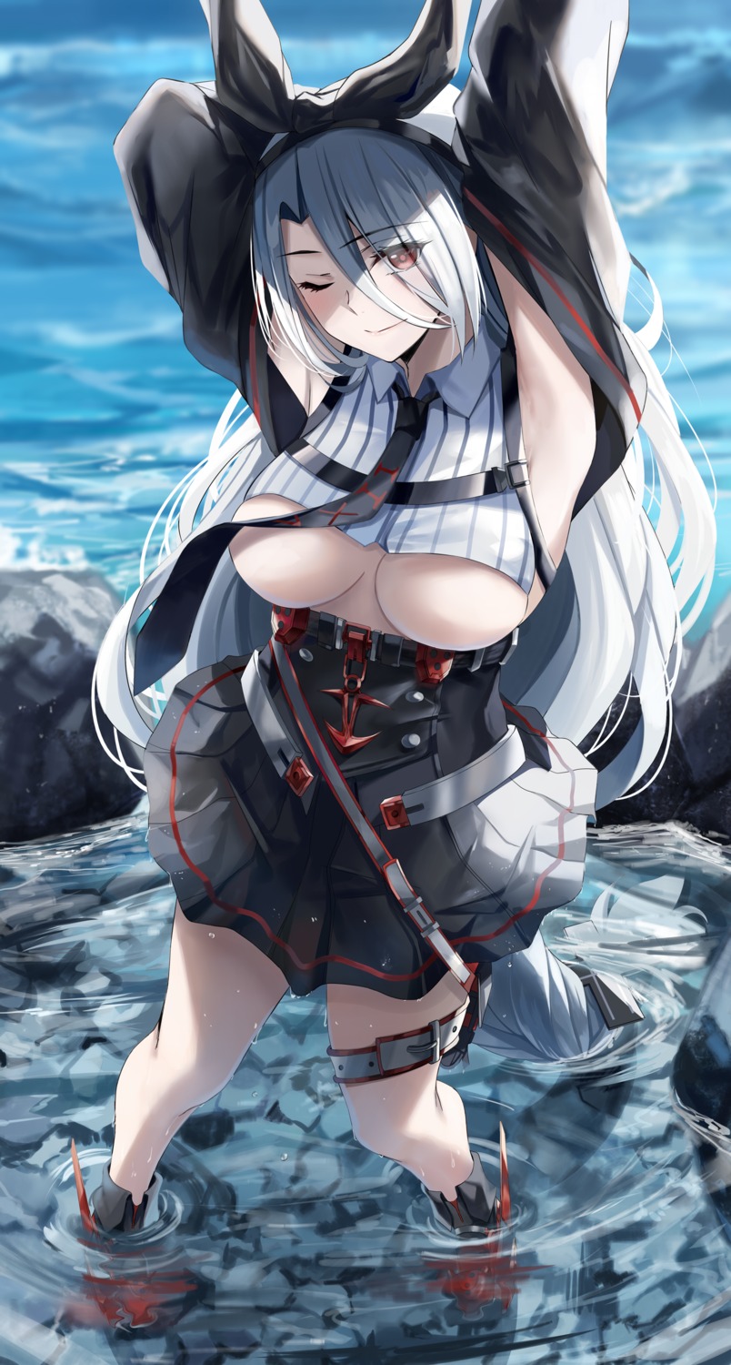 azur_lane garter no_bra prinz_heinrich_(azur_lane) tagme wet