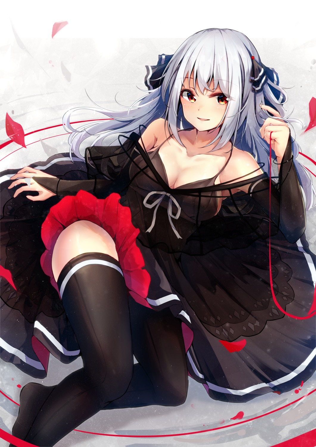 cleavage cucchiore dress skirt_lift thighhighs
