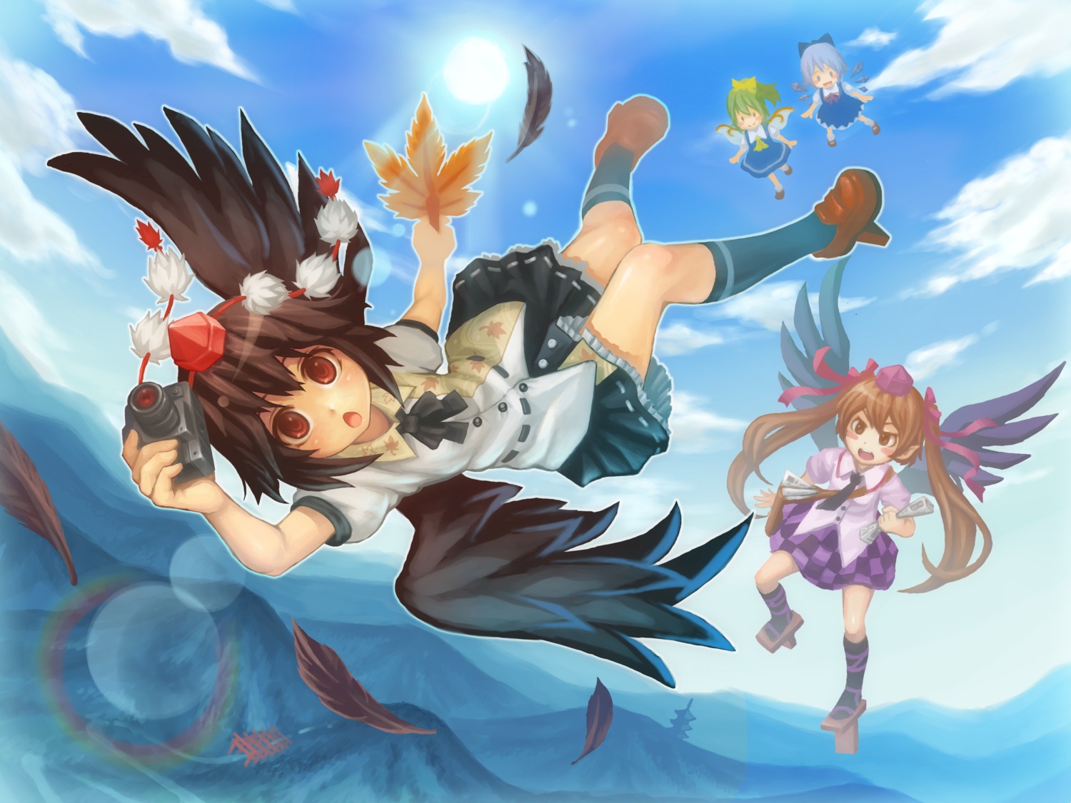 cirno daiyousei himekaidou_hatate shameimaru_aya touhou w.f wings