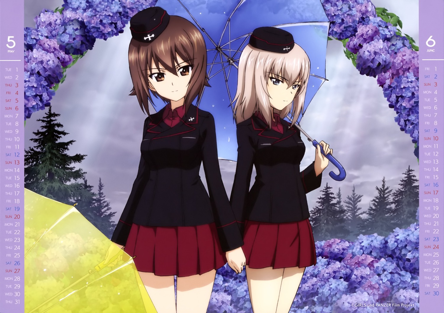 calendar girls_und_panzer itsumi_erika nishizumi_maho umbrella uniform