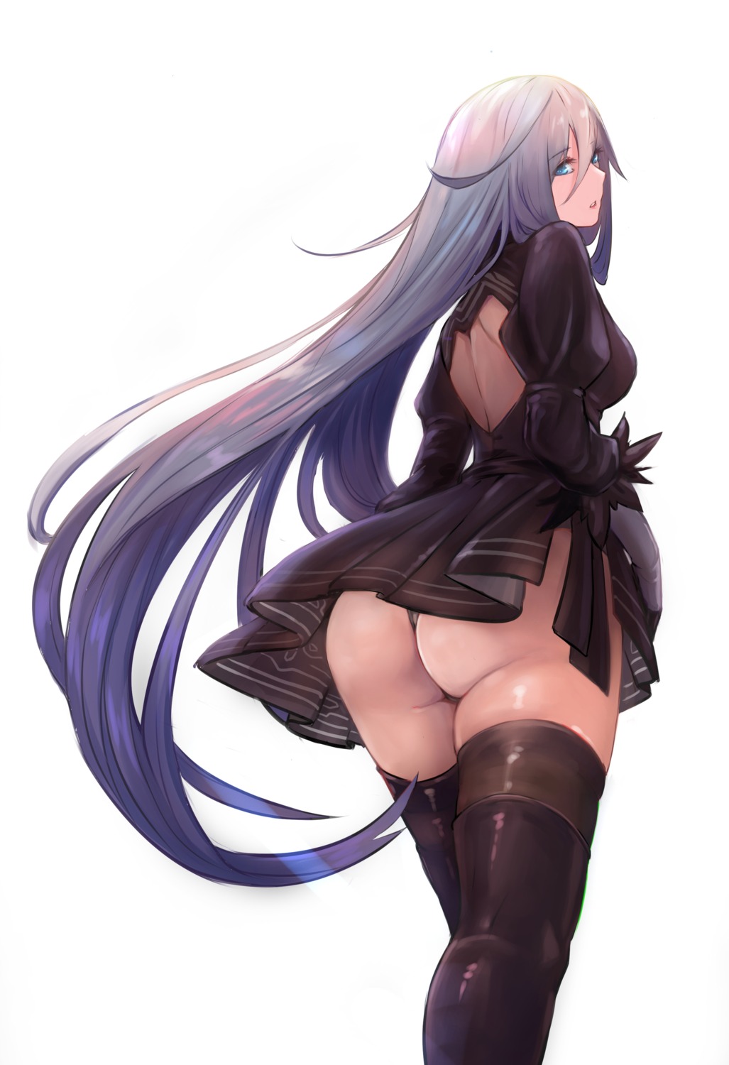 ass cosplay dress nekojira nier nier_automata pantsu thighhighs yorha_no.2_type_b yorha_type_a_no.2