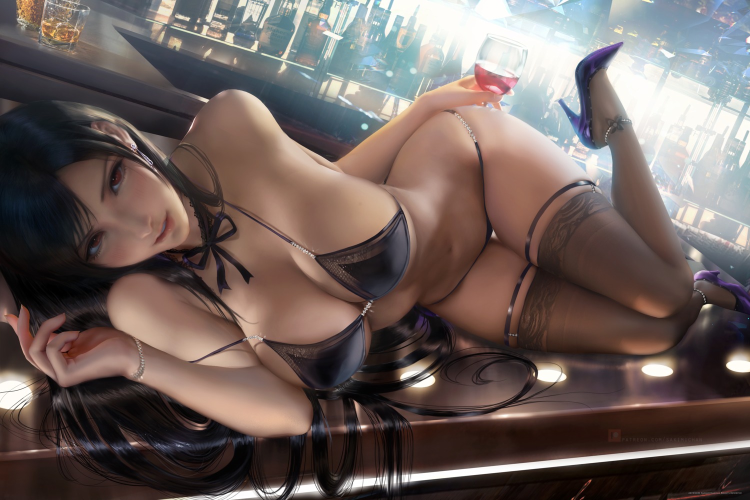 bra final_fantasy final_fantasy_vii garter heels pantsu sakimichan stockings thighhighs tifa_lockhart