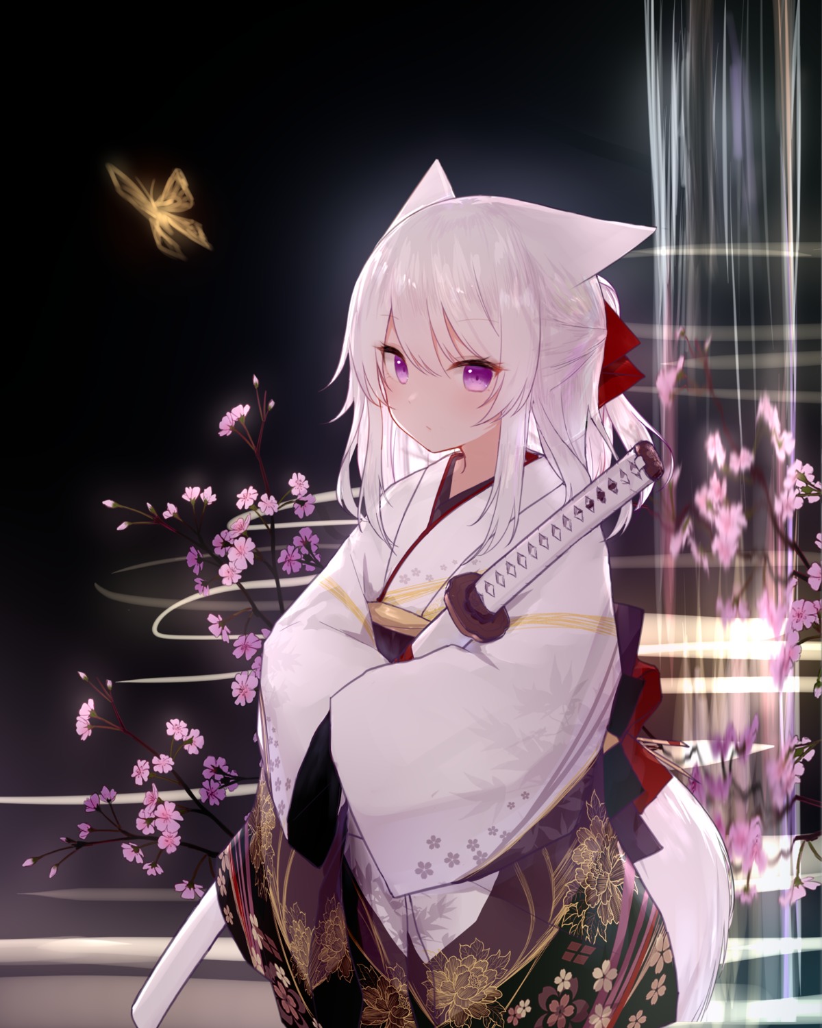 animal_ears artist_revision guo582 japanese_clothes kitsune sword tail