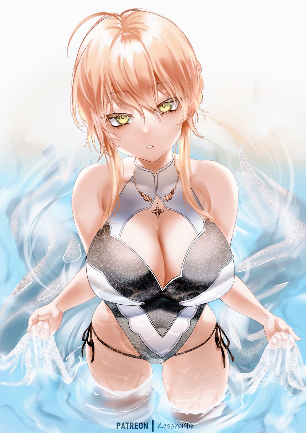 artoria_pendragon_(lancer) cleavage fate/grand_order swimsuits wet zasshu