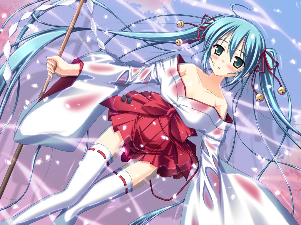 hatsune_miku miko nopan skywaker thighhighs vocaloid wallpaper wet_clothes