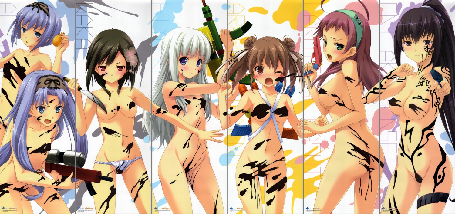 aoshimai_(ane) aoshimai_(imouto) araragi_yumeno areola ass cream erect_nipples fixme fundoshi gap garter gun kashi_harutsuge kitto_sumiwataru_asa-iro_yori_mo kumigami_hiyo loli naked nipple_slip onitake-sensei propeller topless waka yasuyuki