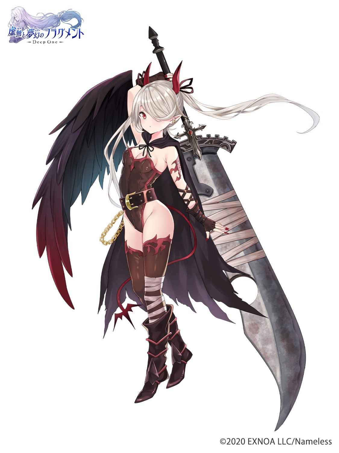 akino_ell bandages horns leotard no_bra pointy_ears sword tail thighhighs wings