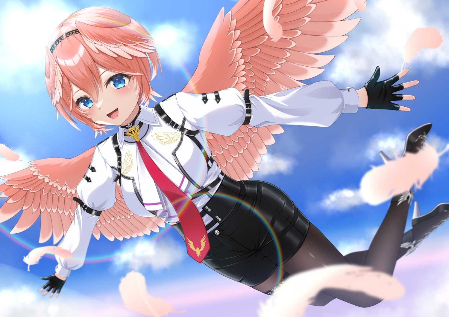 garter heels hololive mira_bluesky3 pantyhose takane_lui uniform wings