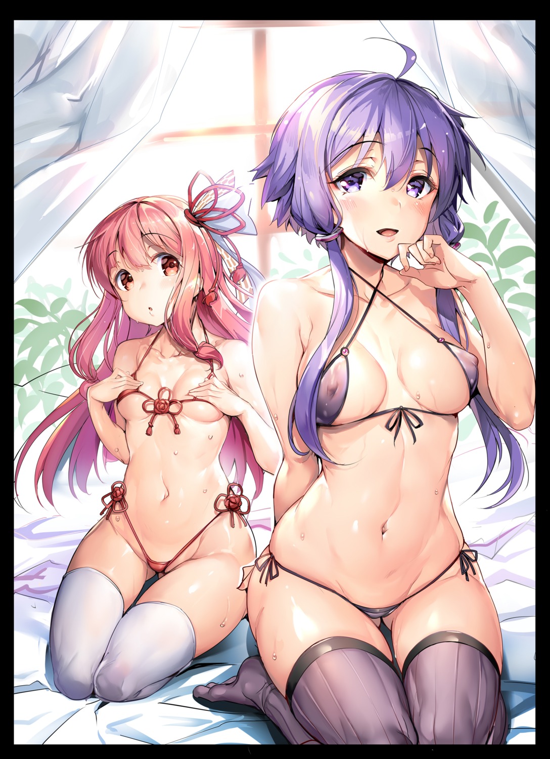 ajishio bikini breast_hold erect_nipples kotonoha_akane swimsuits thighhighs vocaloid yuzuki_yukari