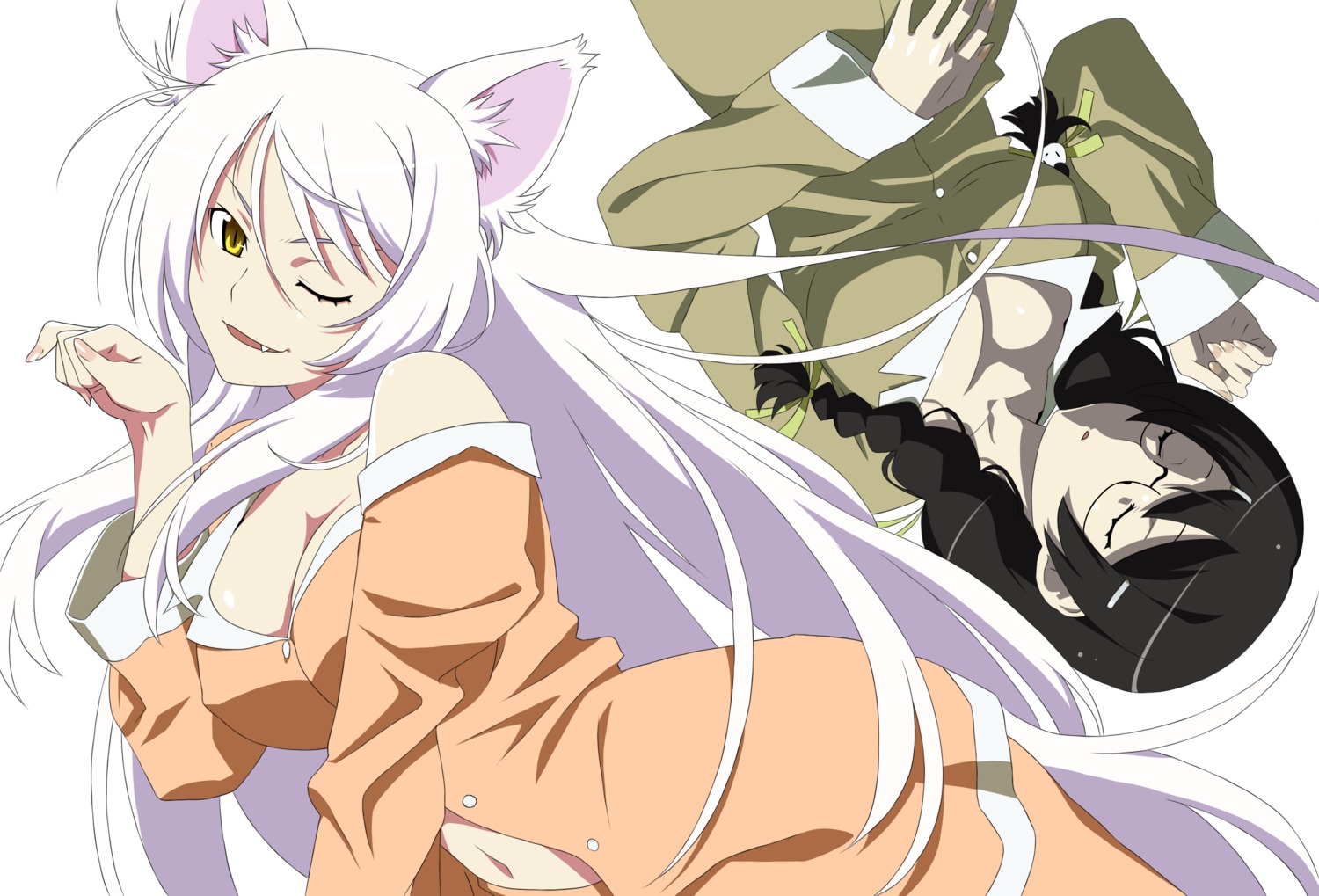 animal_ears bakemonogatari cleavage hanekawa_tsubasa megane monogatari_(series) nekomimi nekomonogatari nisemonogatari pajama touhu