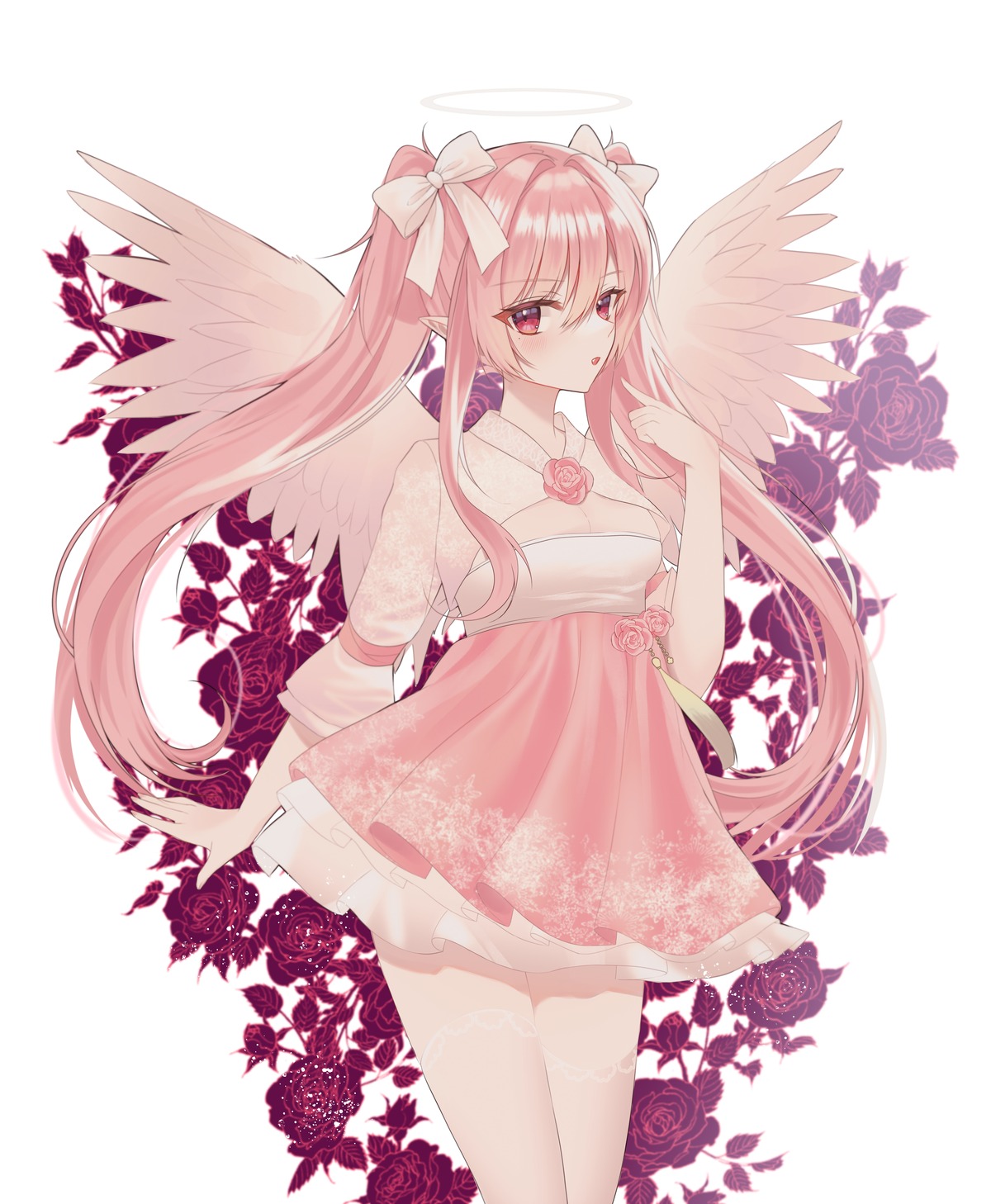 angel asian_clothes pointy_ears thighhighs wings yagen_(user_mxur3238)