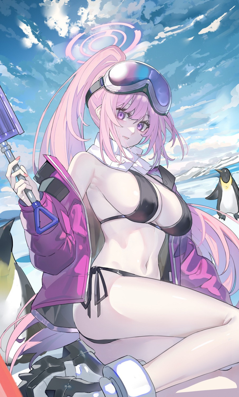 bikini blue_archive echj halo izumimoto_eimi open_shirt penguin swimsuits thong