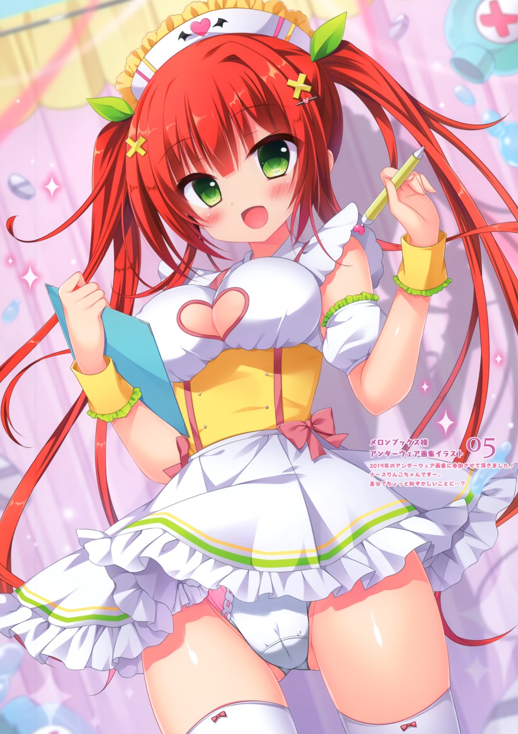 cleavage nurse pantsu picpicgram platinum_kinoko skirt_lift thighhighs