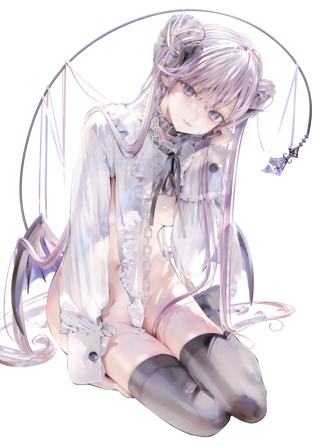 bottomless horns iijima_masashi tail thighhighs wings