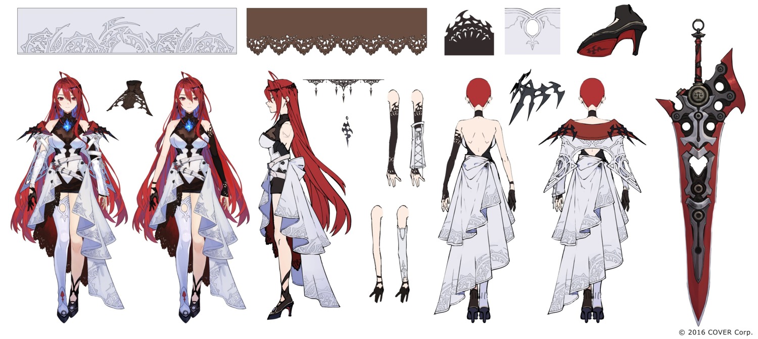 character_design elizabeth_rose_bloodflame heels hololive hololive_english mephist no_bra sword thighhighs